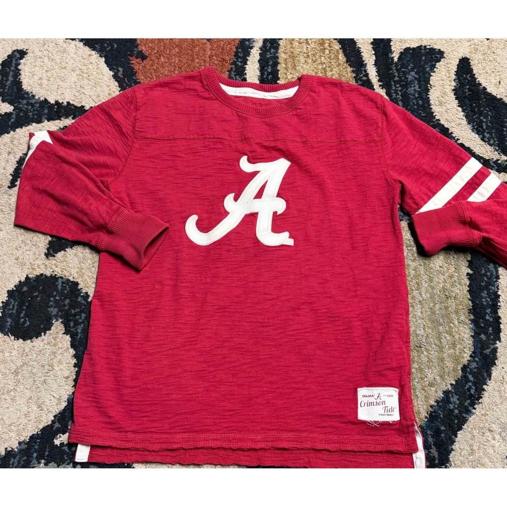 Alabama Crimson Tide Mens Large Slub Cotton Long Sleeve Football Tee Red Bama